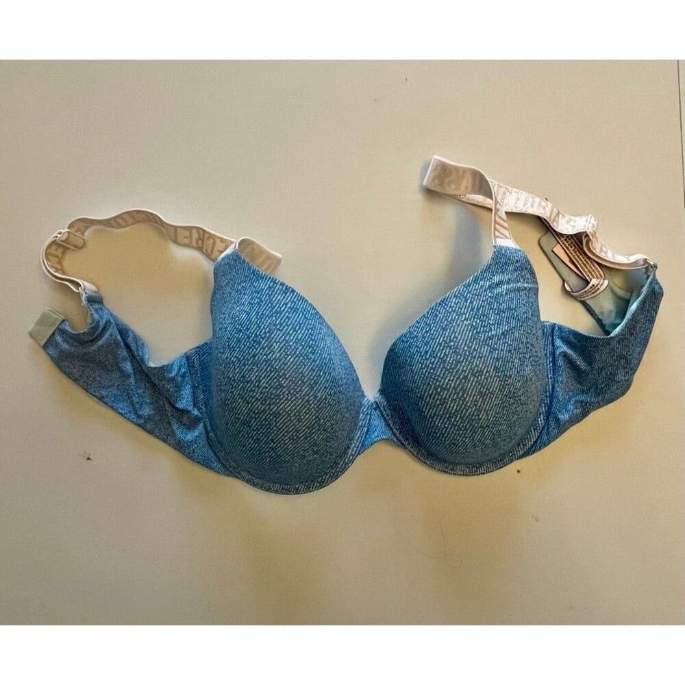 Victoria’s Secret Bra Lightly Lined Demi 36D Glitter LOGO Wide Straps Underwire